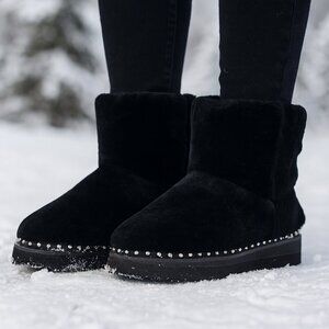 Alexander Wang SZ 8 Yumi Black Shearling Boots Silver Studs